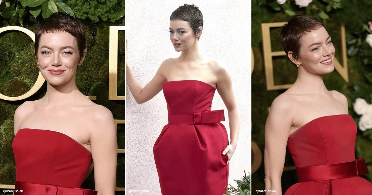 Emma Stone Pixie hair style at the Golden Globes