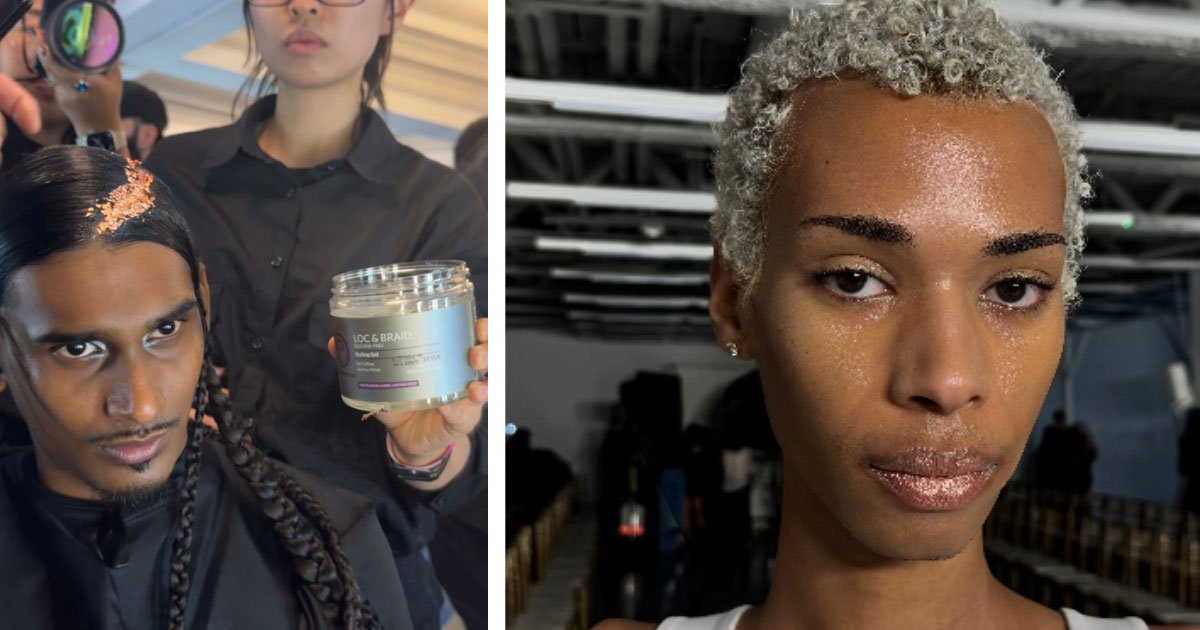 Backstage preparations at London Fashion Week 2025 with models and makeup artists