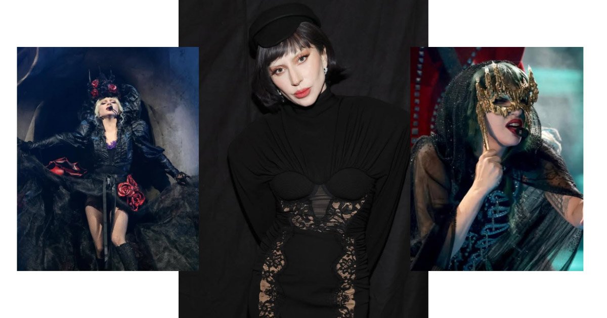 A montage of lady gaga performing at her 2025 mayhem ball concert.